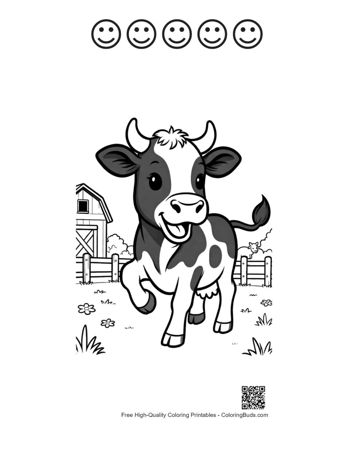 Baby Holstein cow printable 5 happy faces outlines