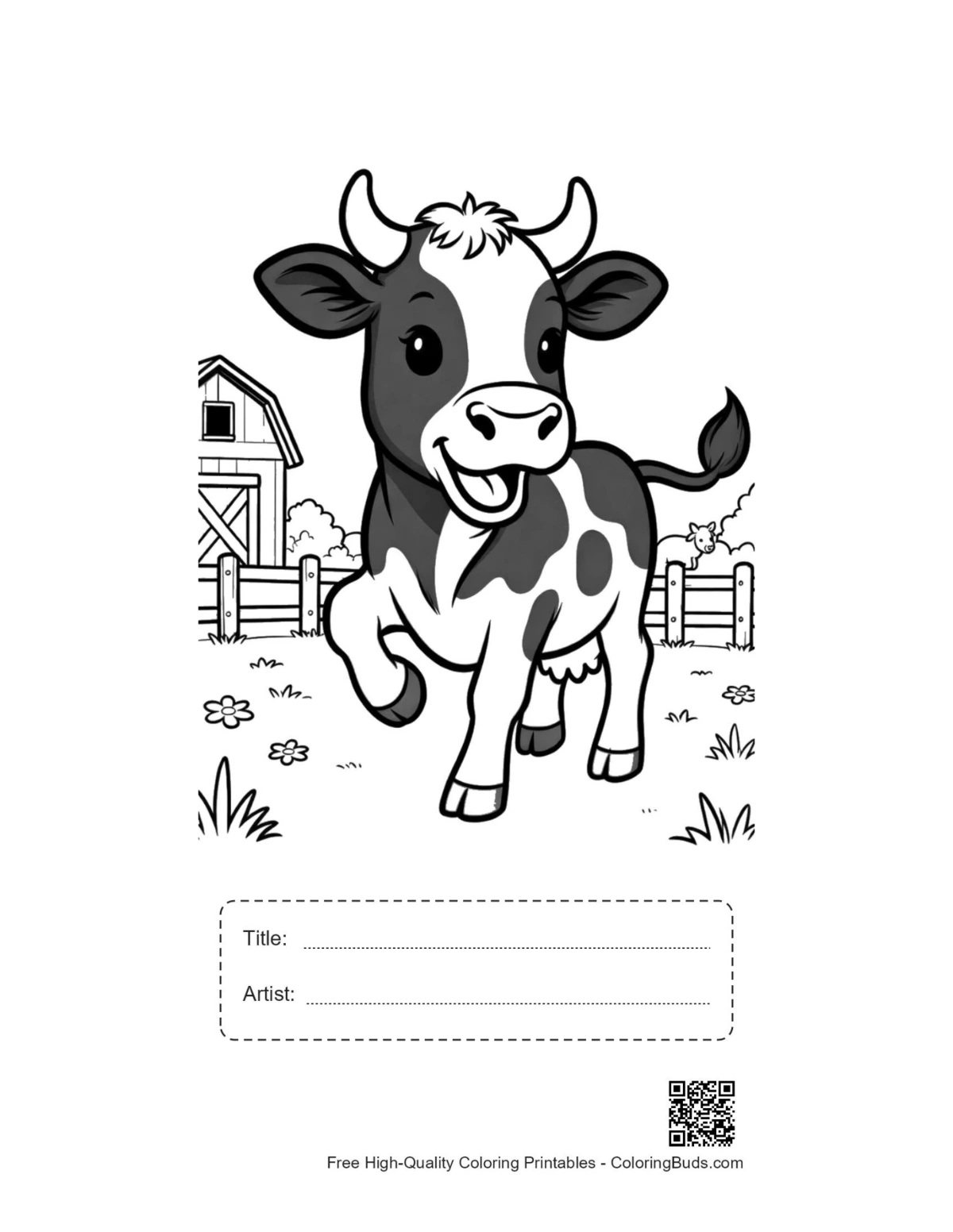 Happy baby Holstein cow printable with title box