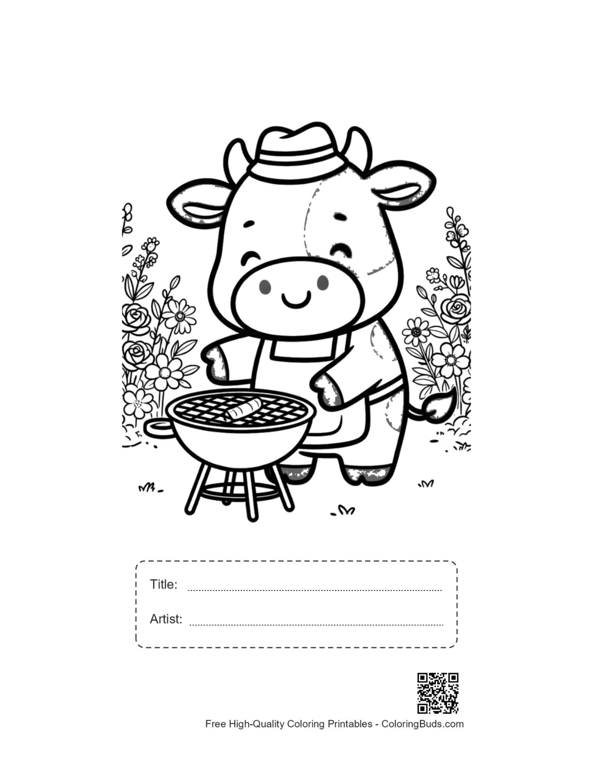 Holstein cow grilling printable with title artist box