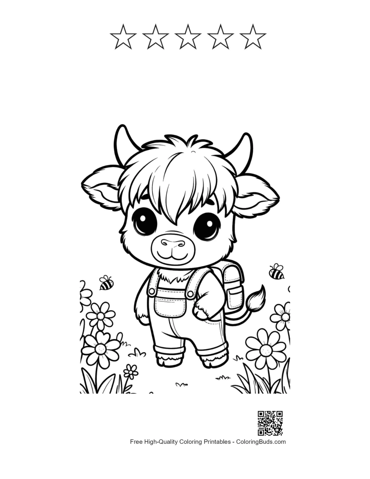 Highland calf explorer with 5 star outlines printable
