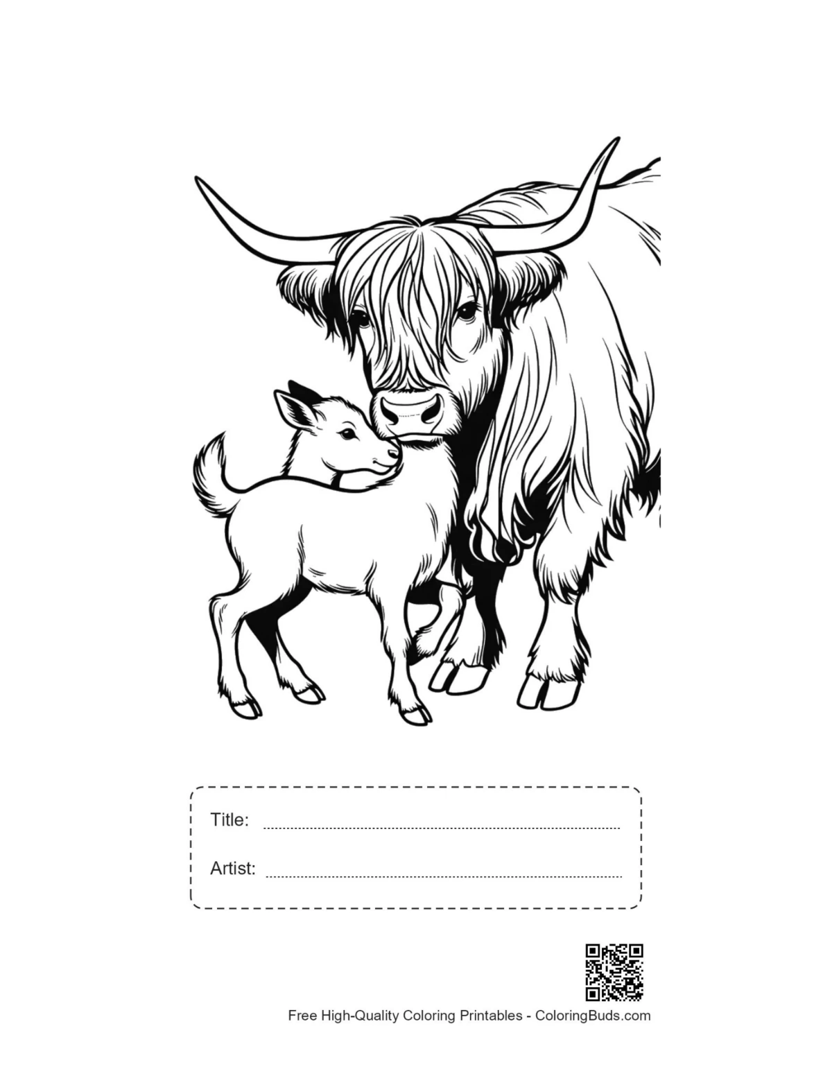 Printable Highland cow embrace with title box