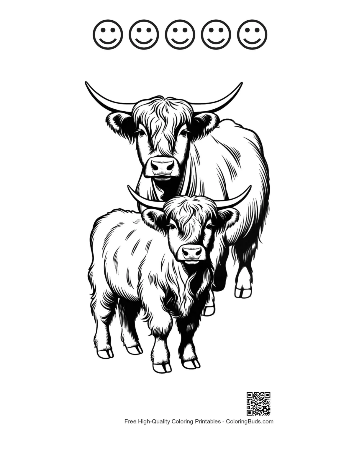 Highland Cow calf with happy faces printable