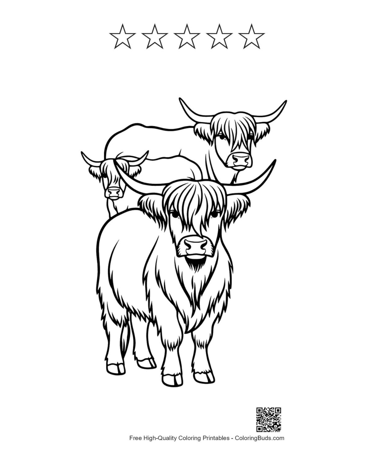 Highland Cow family with 5 stars printable