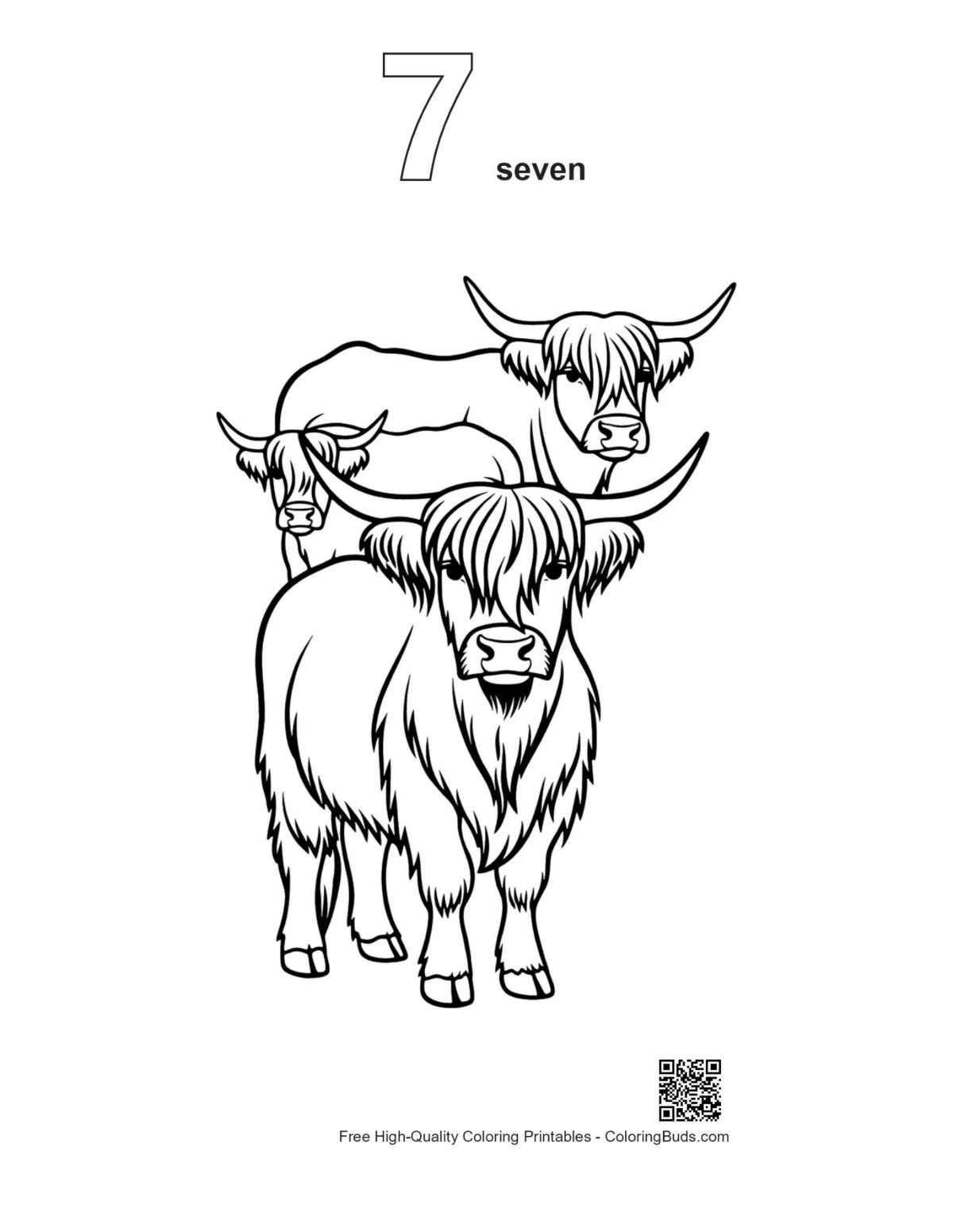 Highland Cow family outline with number 7