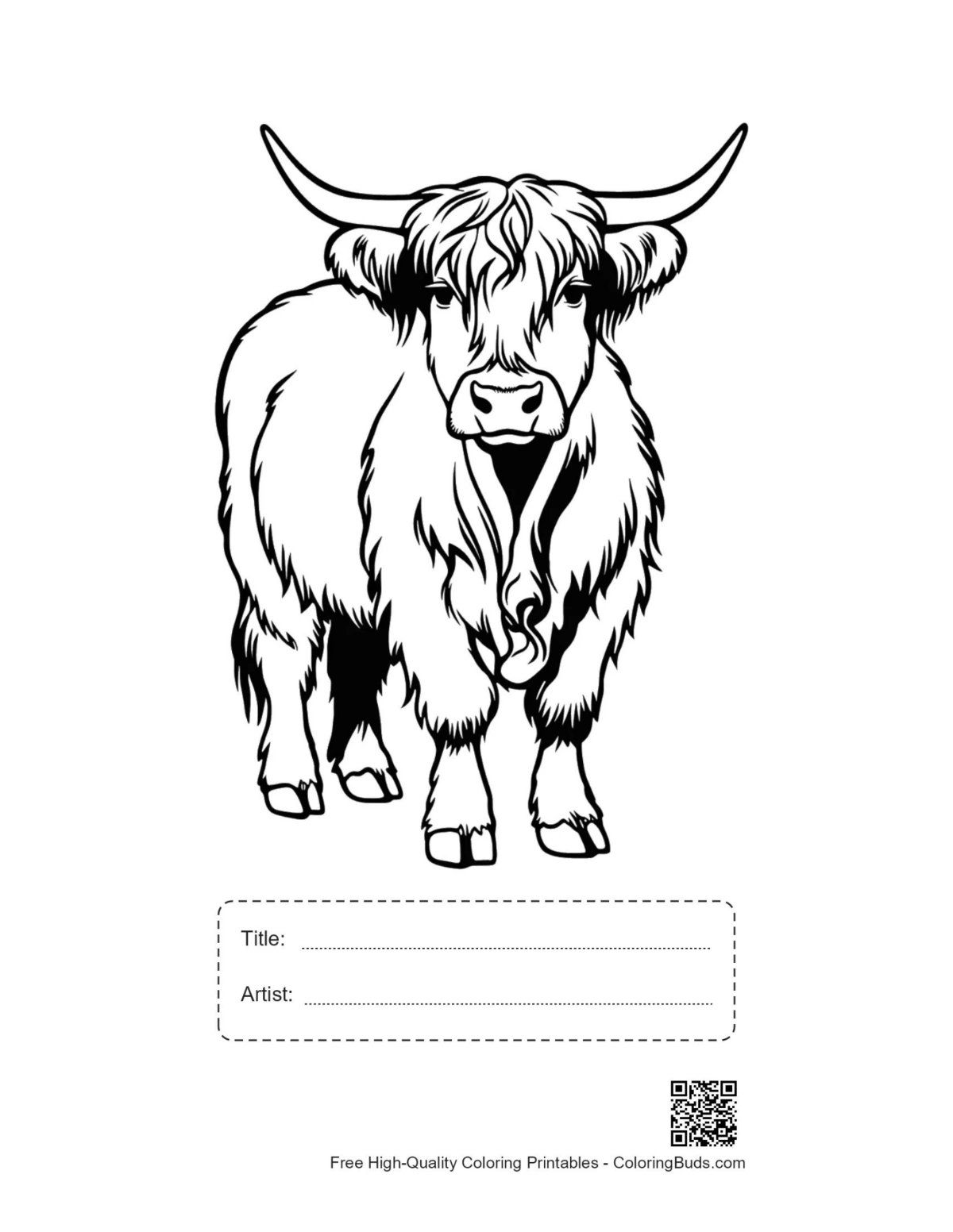 Printable Highland Cow with title box