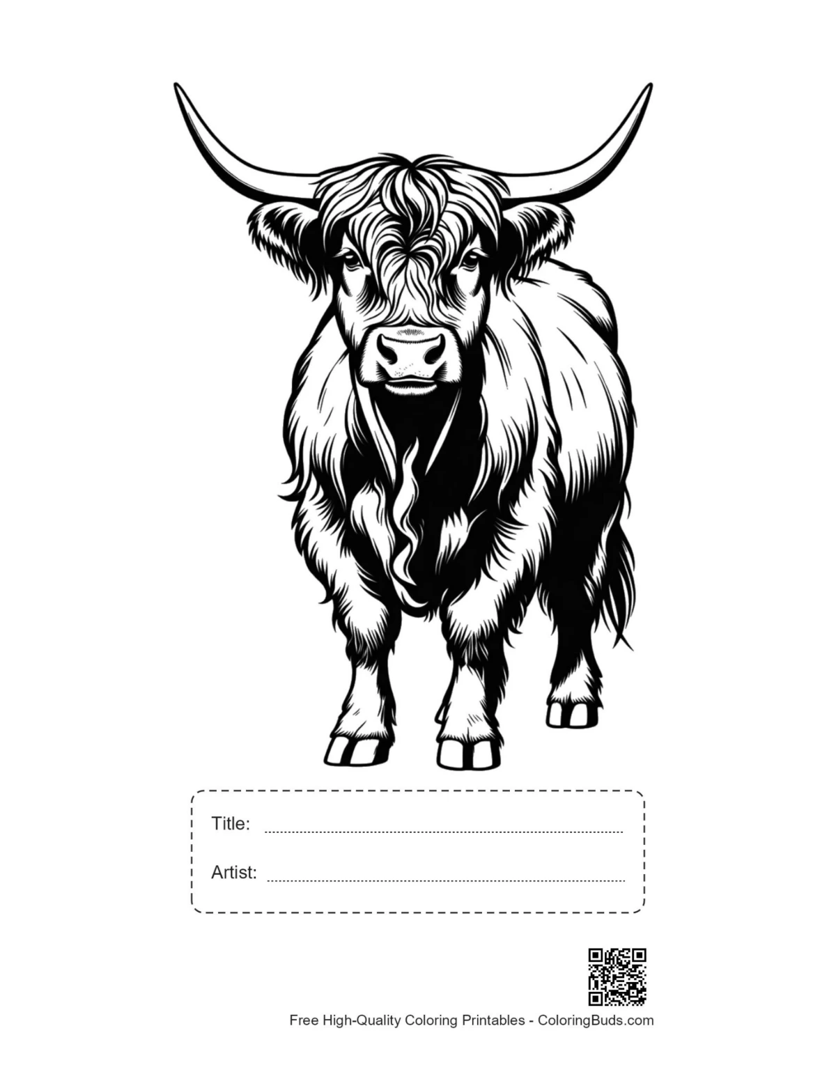 Highland Cow Portrait printable with title box