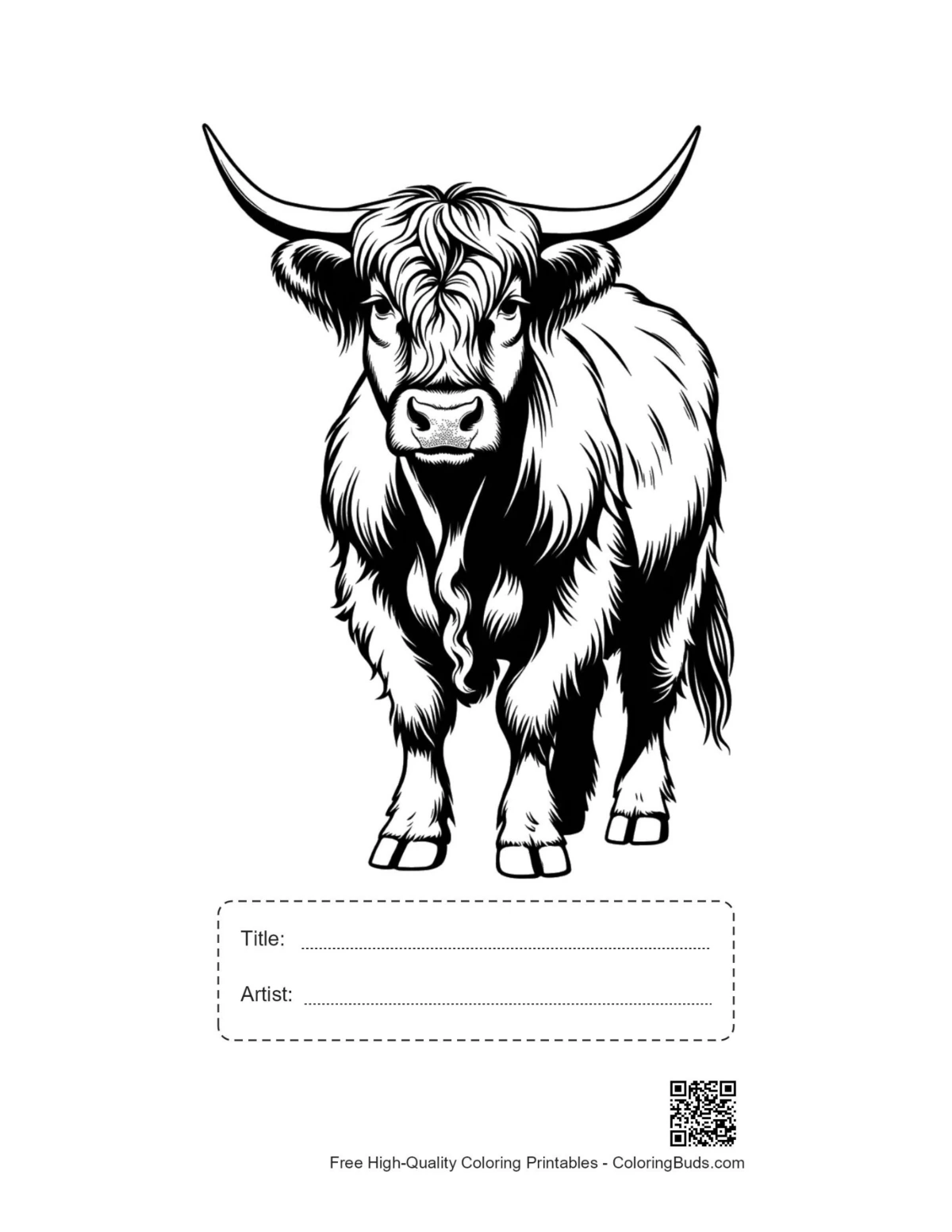 Highland Cow Portrait printable with title box