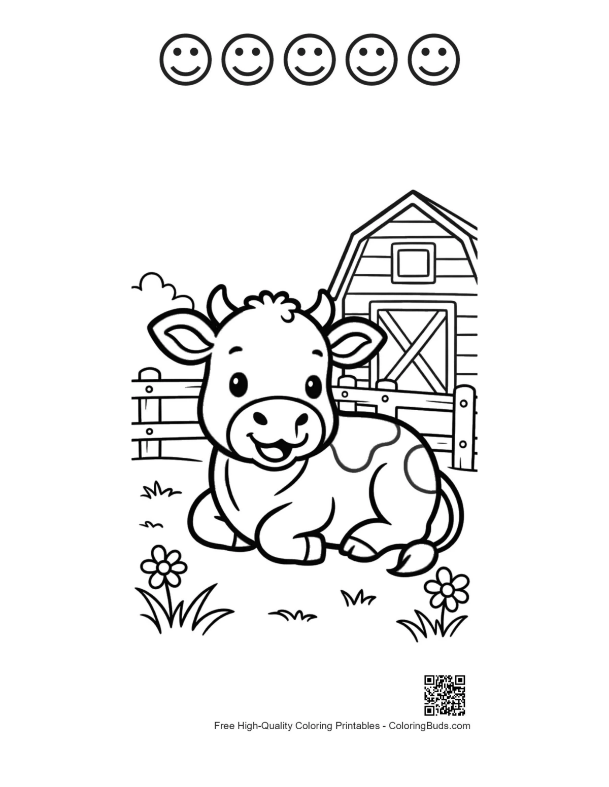 Printable Holstein cow with happy faces