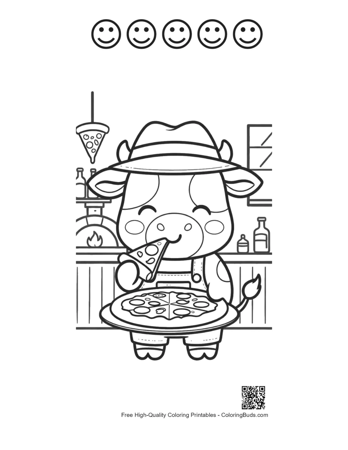 Holstein cow pizza kitchen with 5 happy faces printable