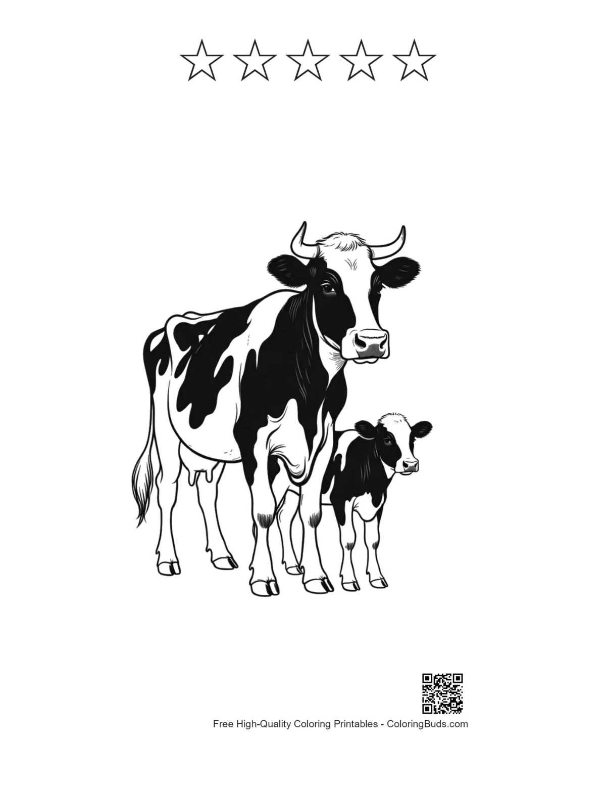 Holstein cow printable with 5 stars outline