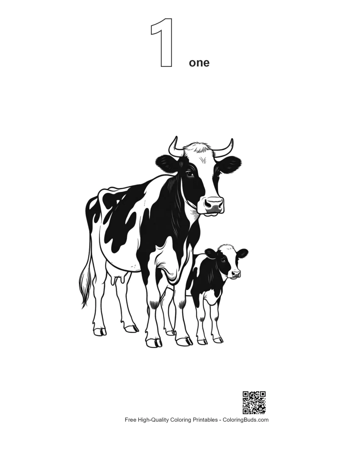 Holstein cow mom calf outline coloring sheet #1