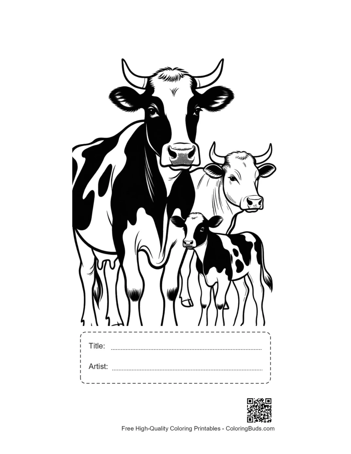 Printable Holstein Cow family with title box