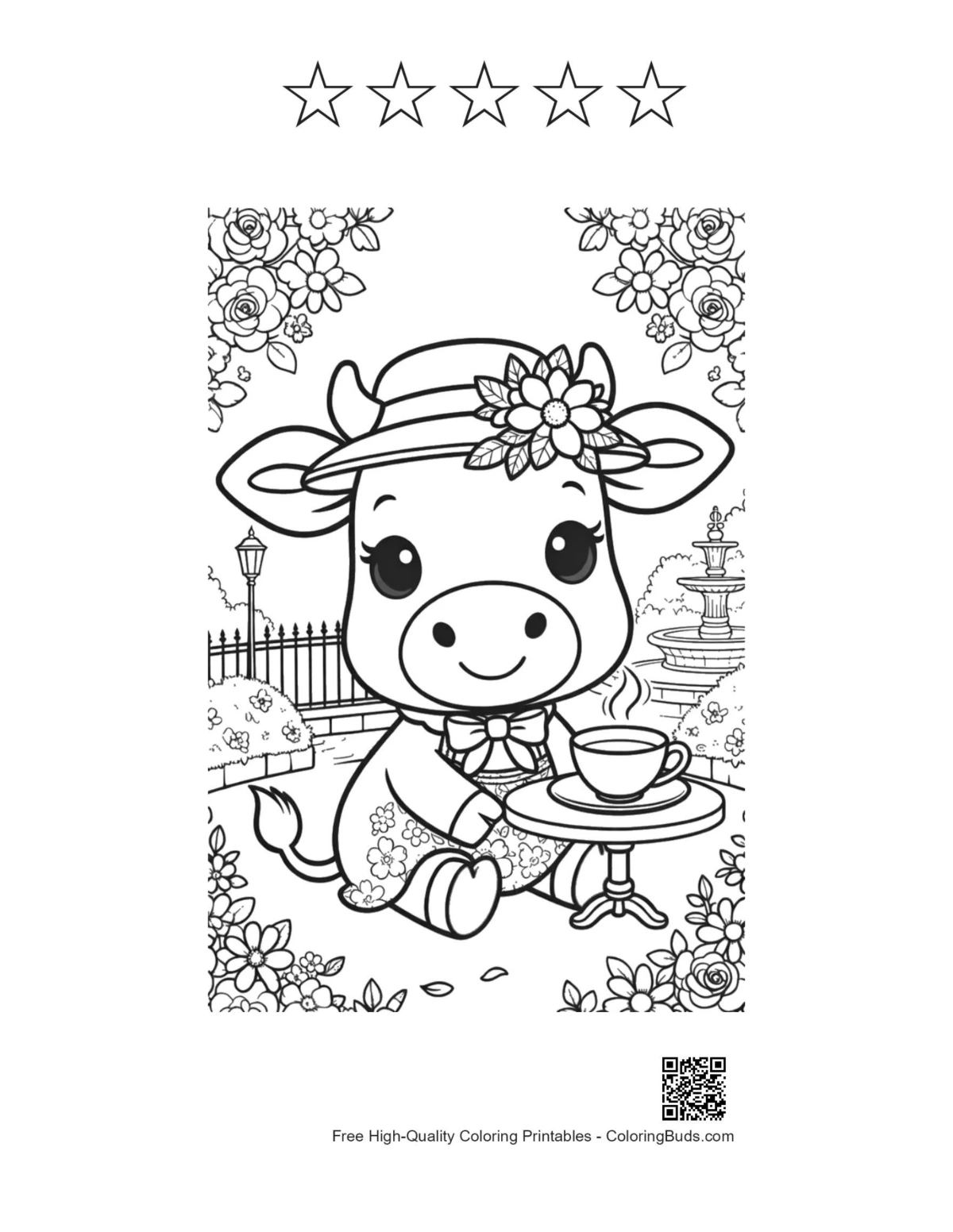 Holstein cow sun hat tea party with stars printable