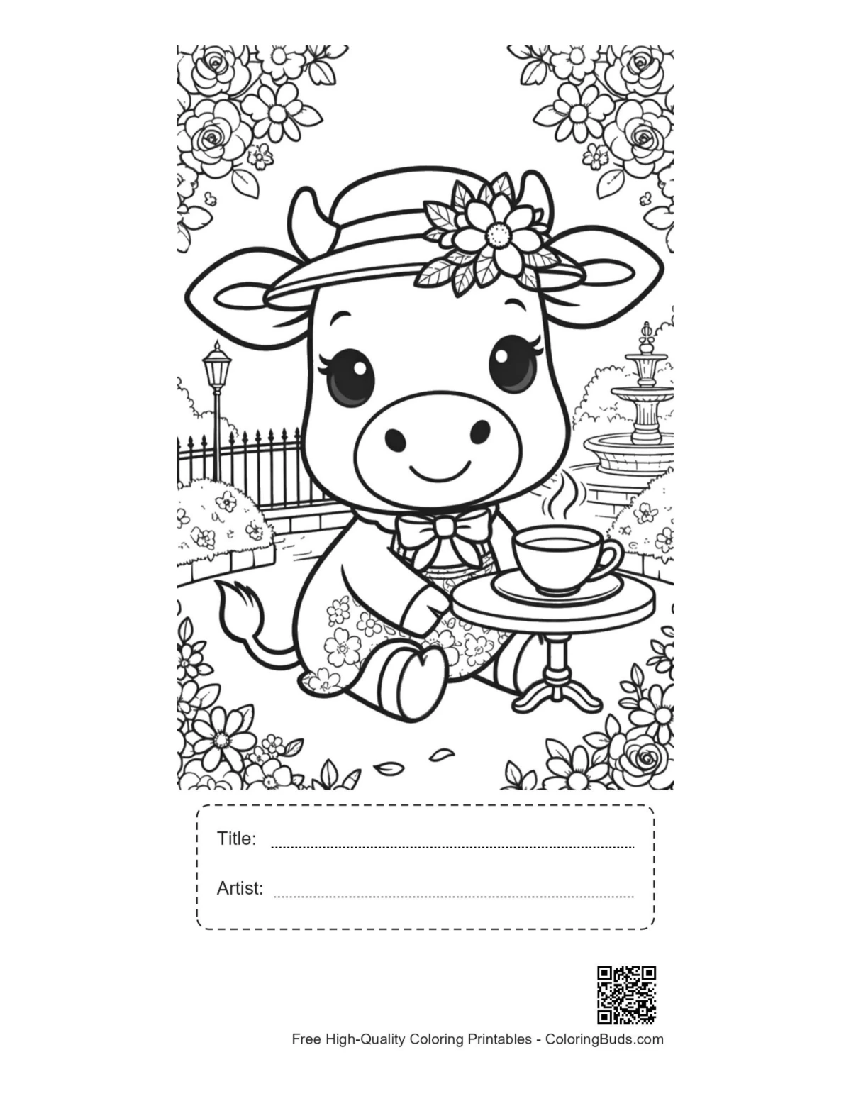 Holstein cow tea party printable with title box