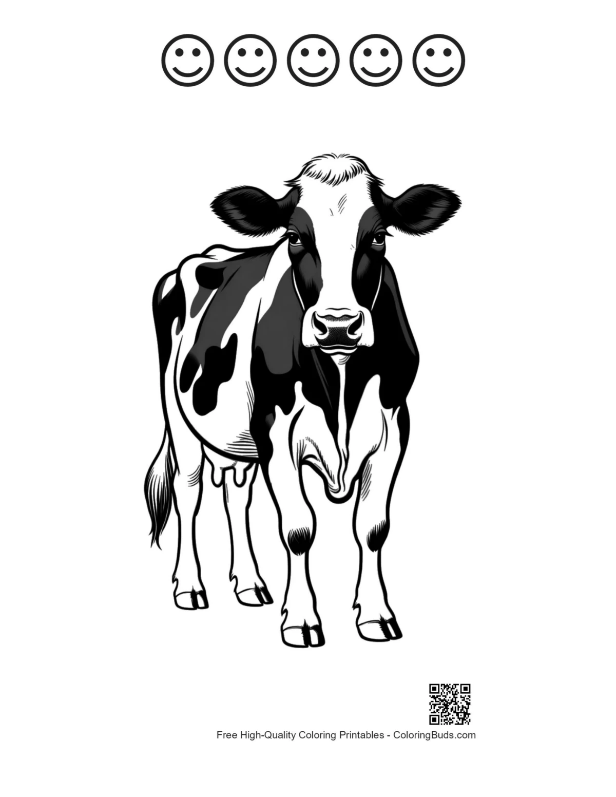 Cute Holstein Cow portrait happy face outline
