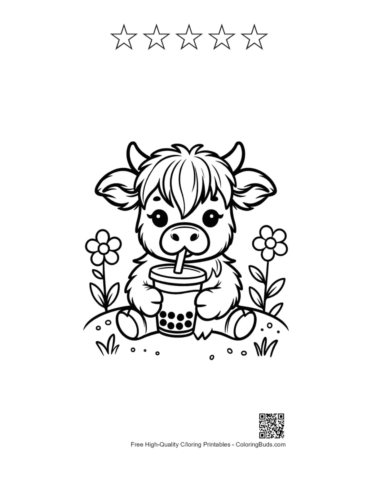 Baby cow boba printable with 5 star outlines