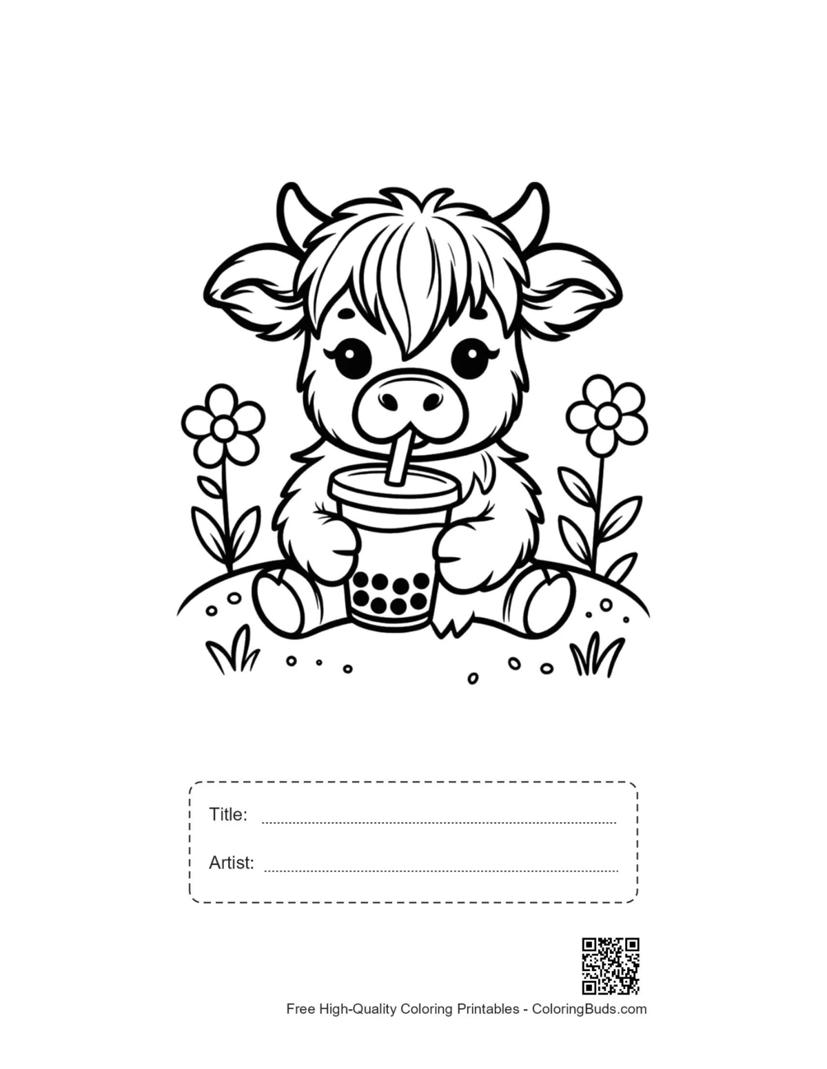 Baby Highland cow boba printable with title box