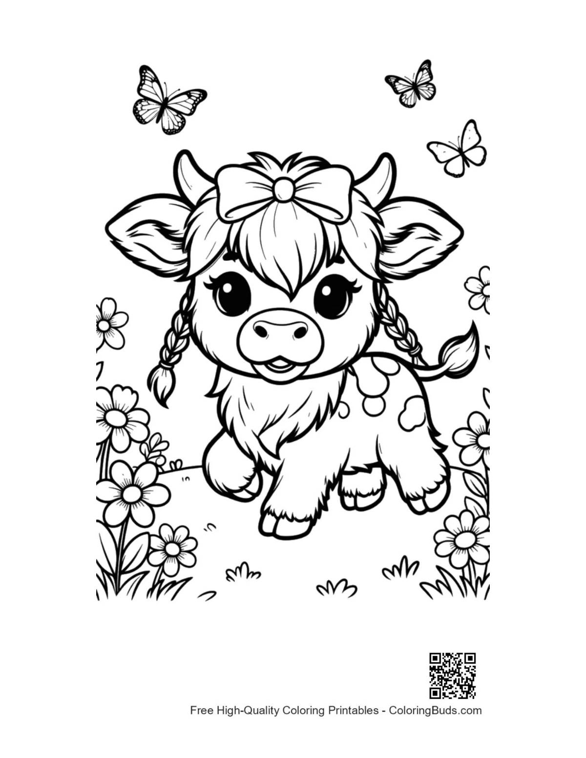 Cute baby Highland cow flowers hair printable
