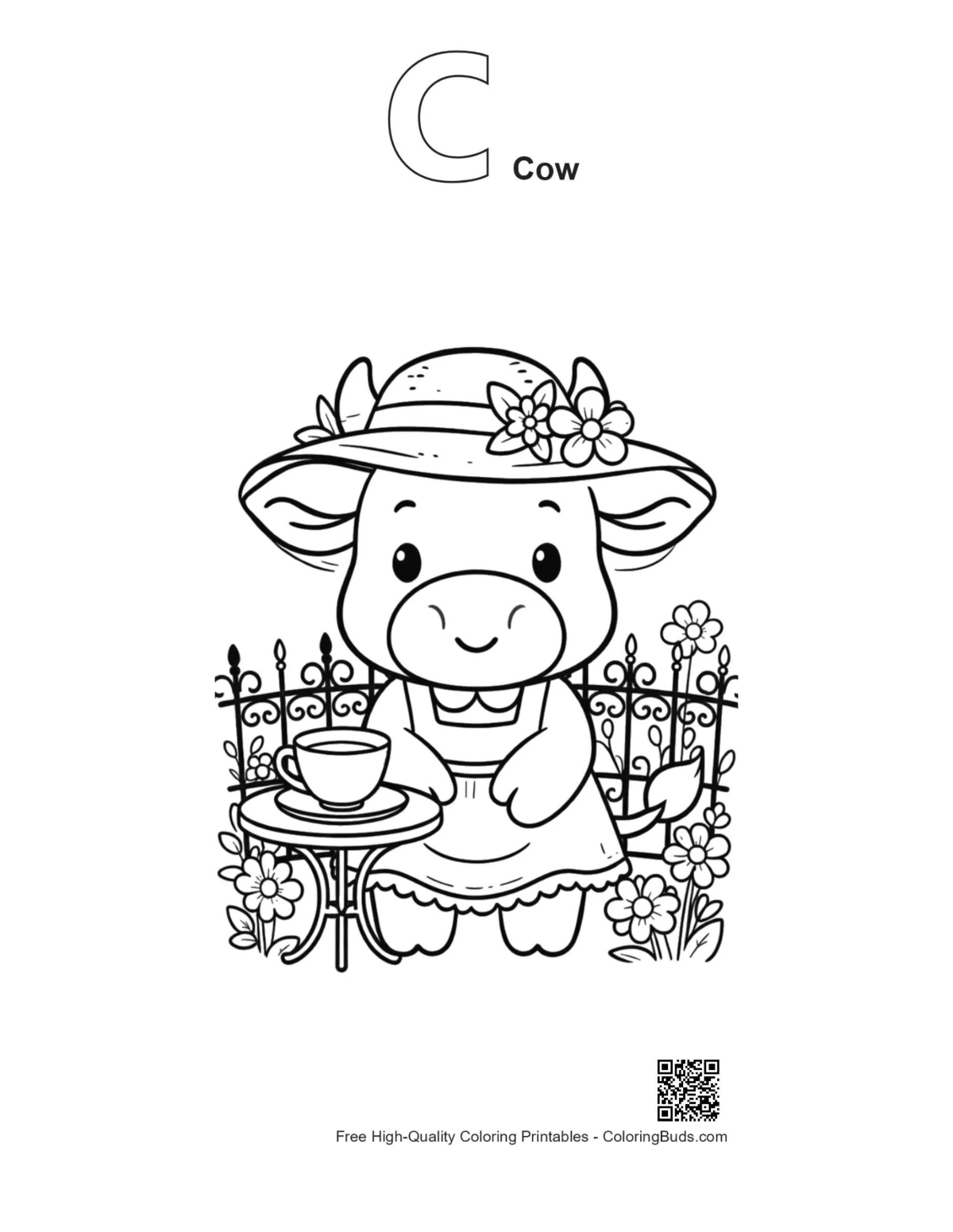 Holstein cow tea printable outline alphabet C cow