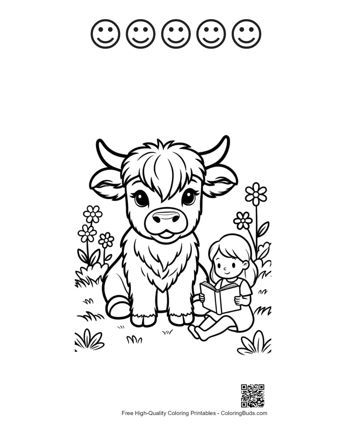 Cute cow calf playtime with happy faces outline printable