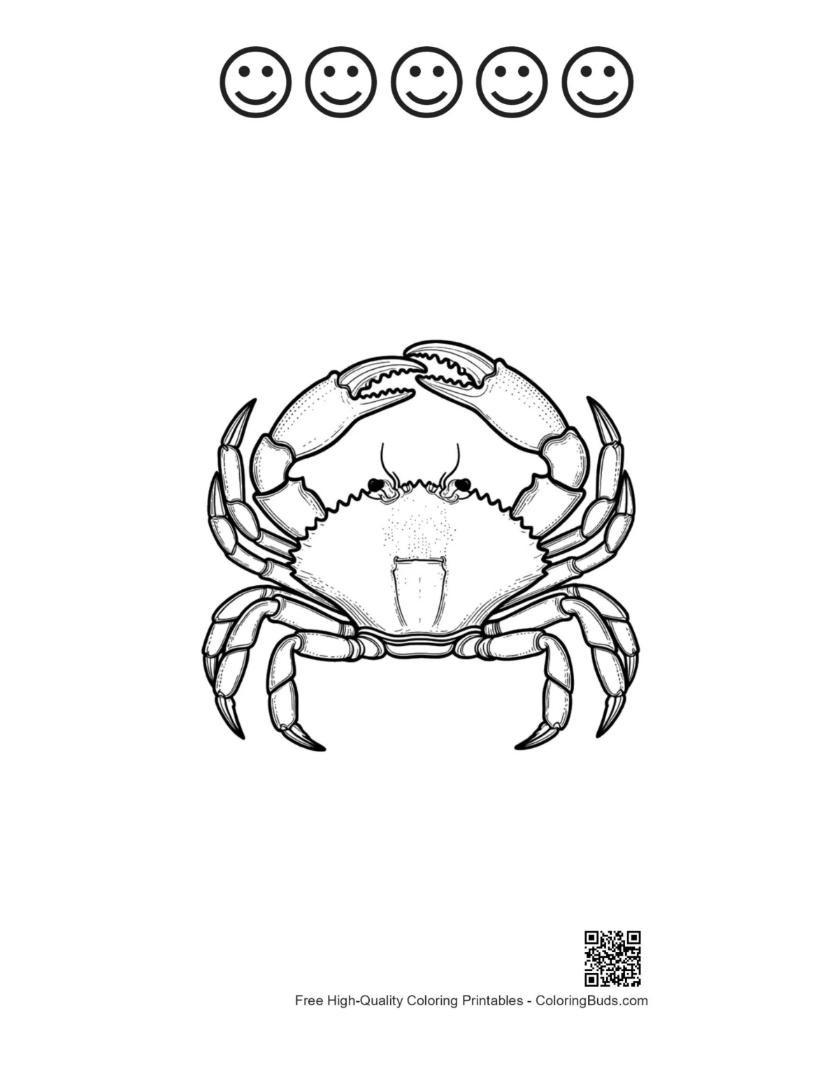 Punainen rapu -viivapiirros iloisilla kasvoilla tulostettavalla