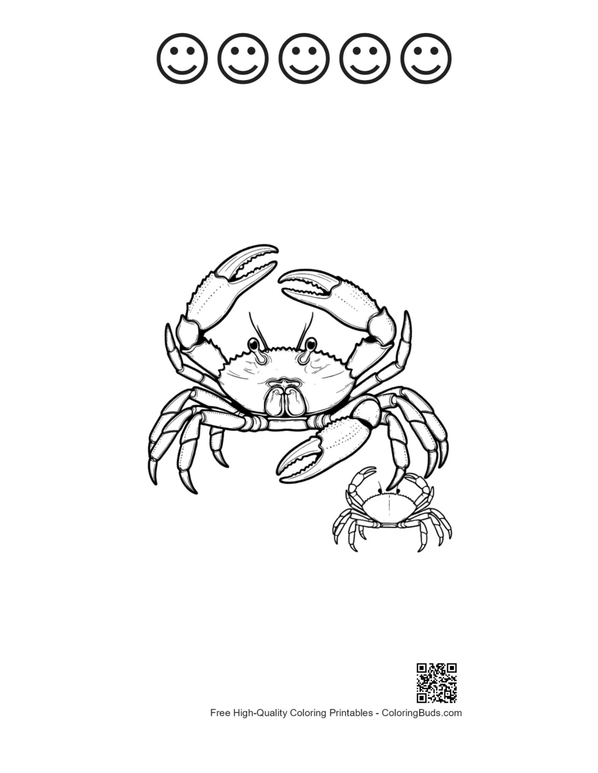 Red crab with 5 happy faces coloring outline