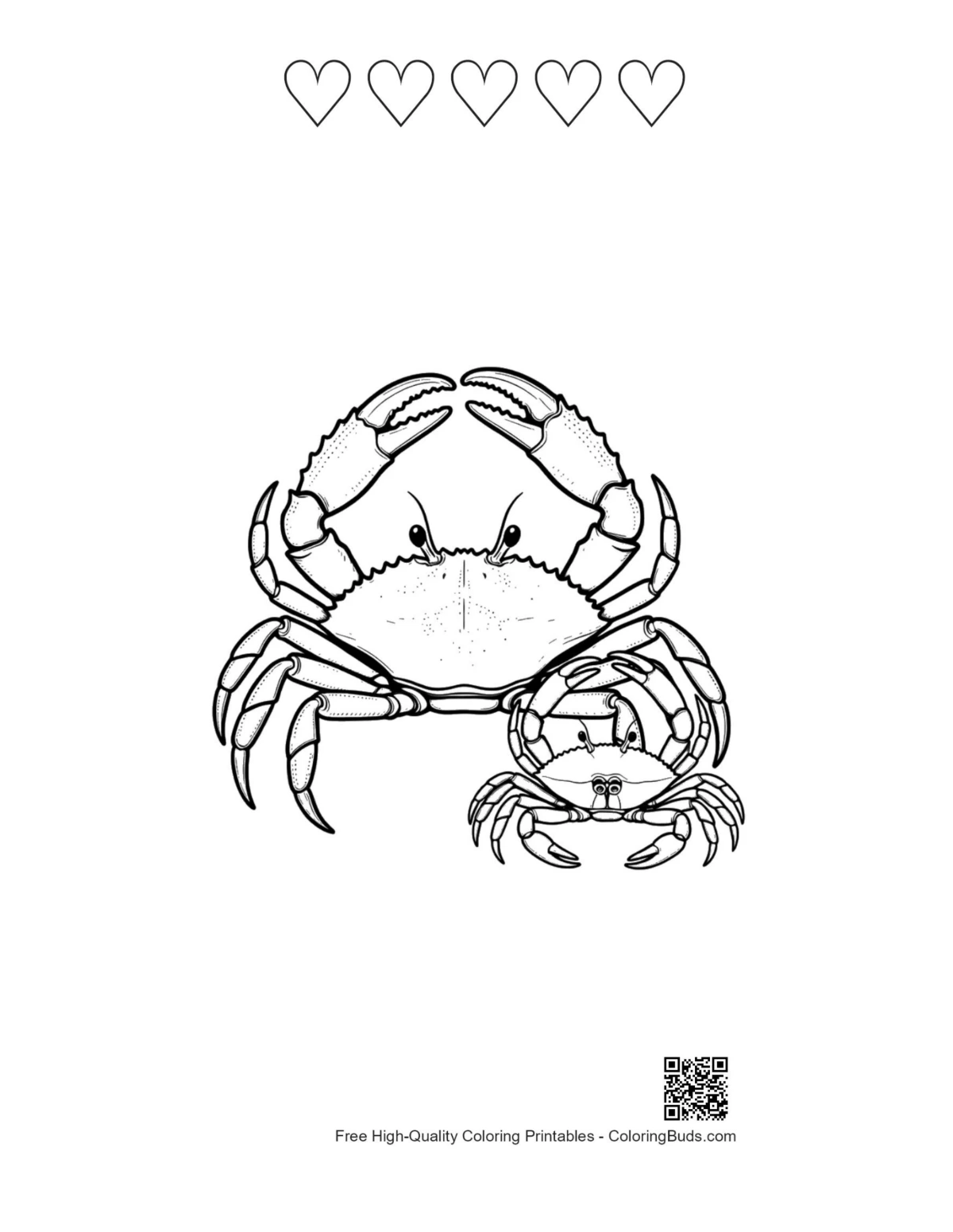 Red crab printable with heart outlines