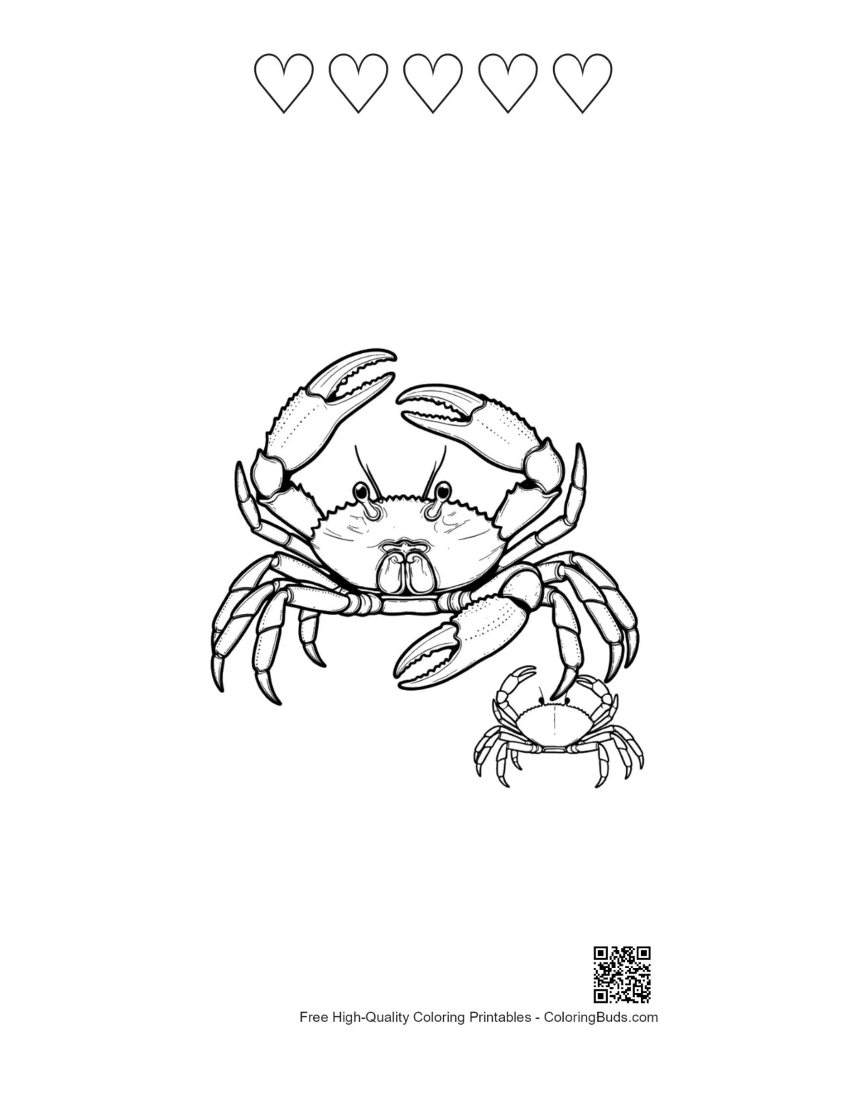 Red crab printable 5 heart line art