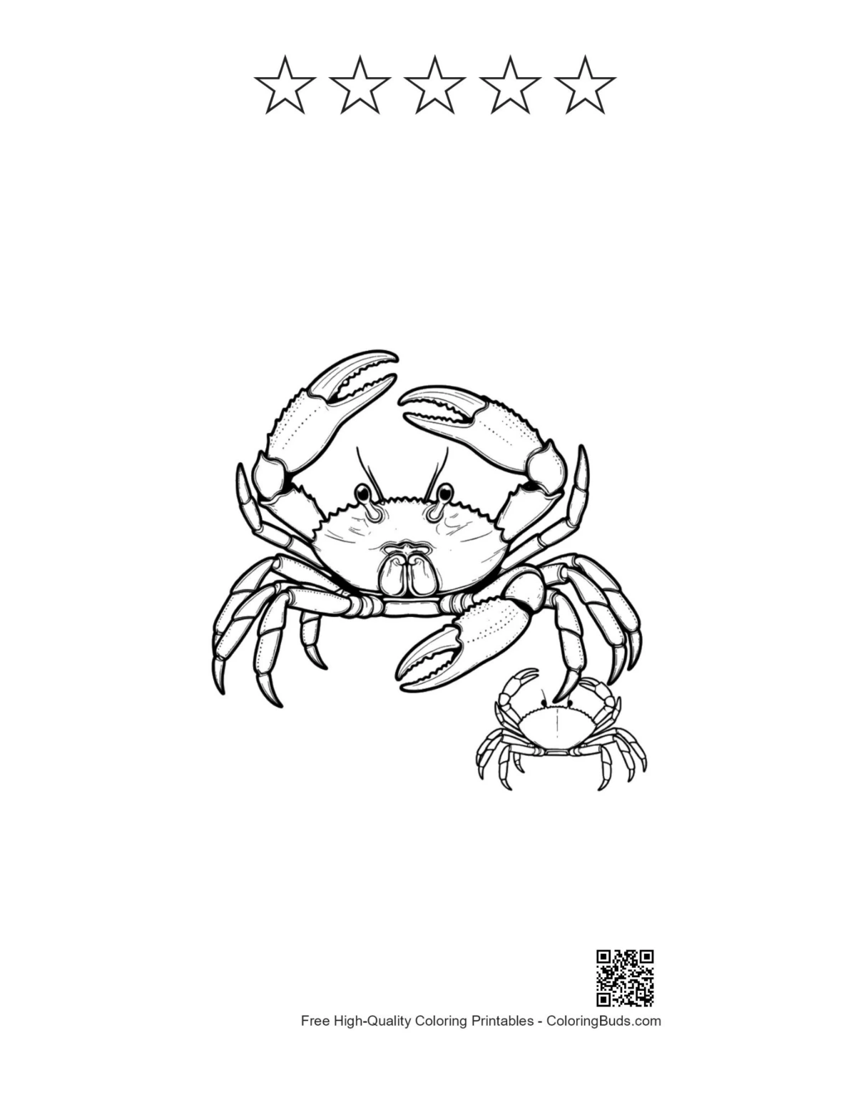Red crab printable with 5 star outline
