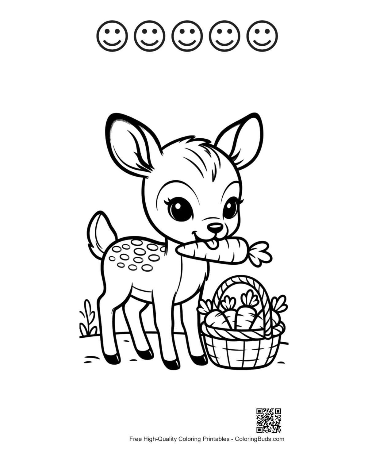 Cute fawn treats basket with 5 happy faces printable