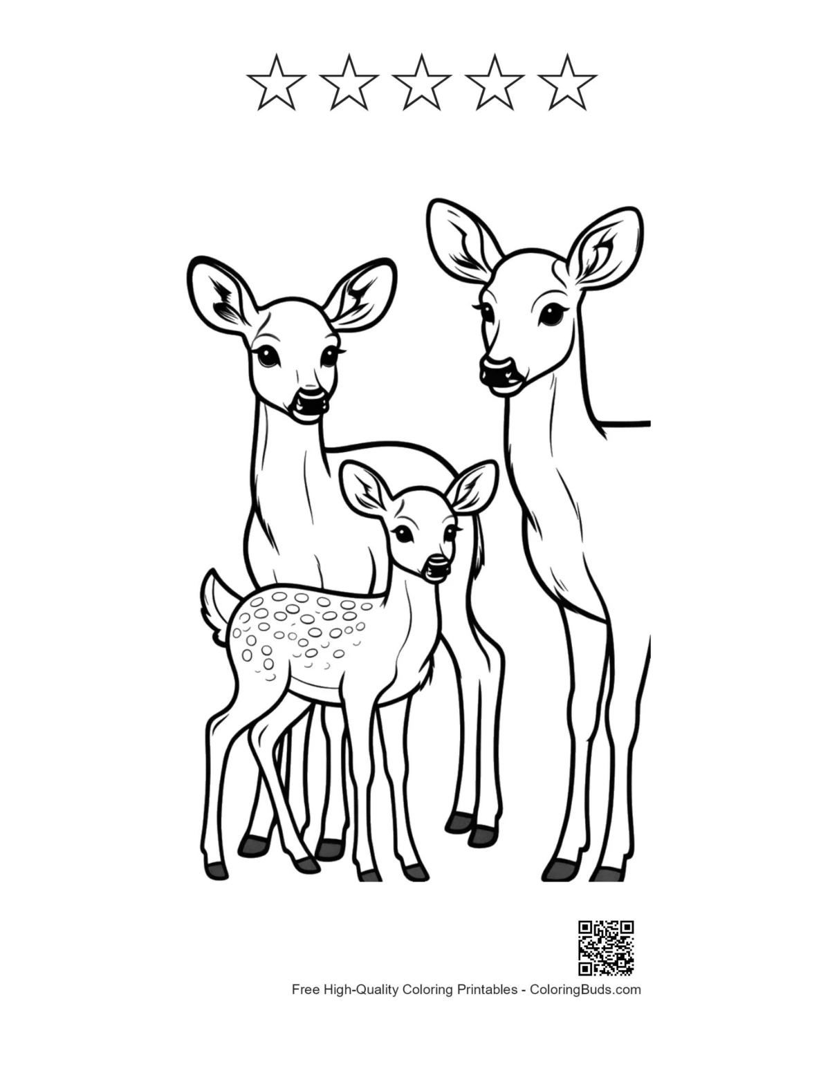 Deer family printable with star outlines and fawn