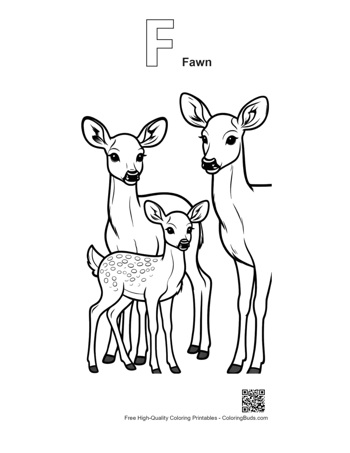 Fawn alphabet outline printable with deer family