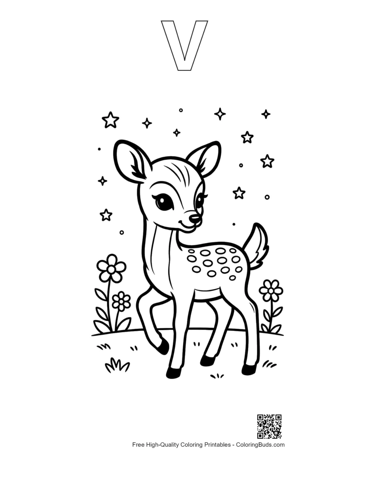 Fawn meadow printable alphabet V outline