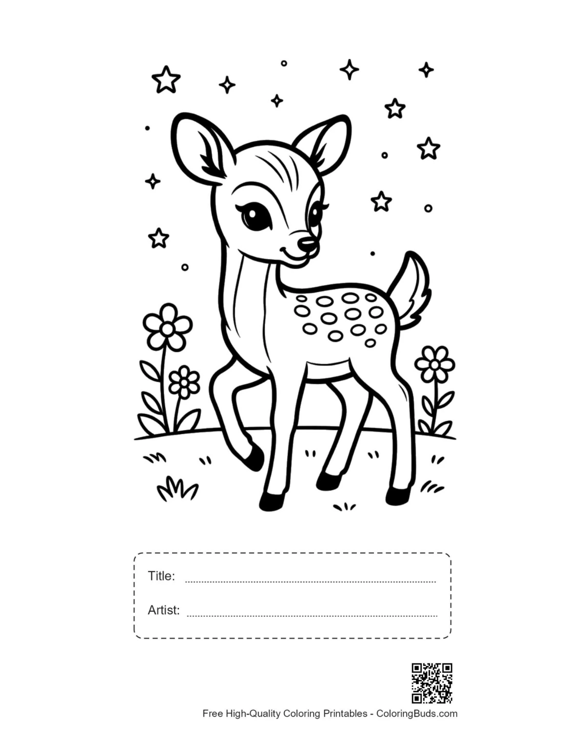 Spotted fawn meadow printable with title box