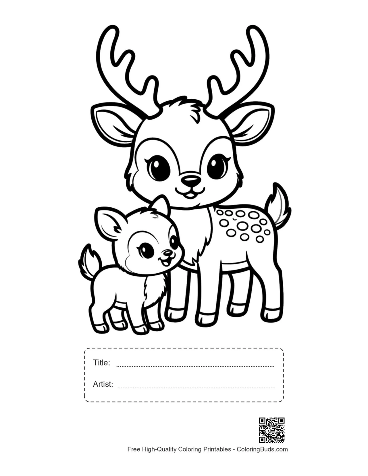 Printable buck deer and fawn with title box