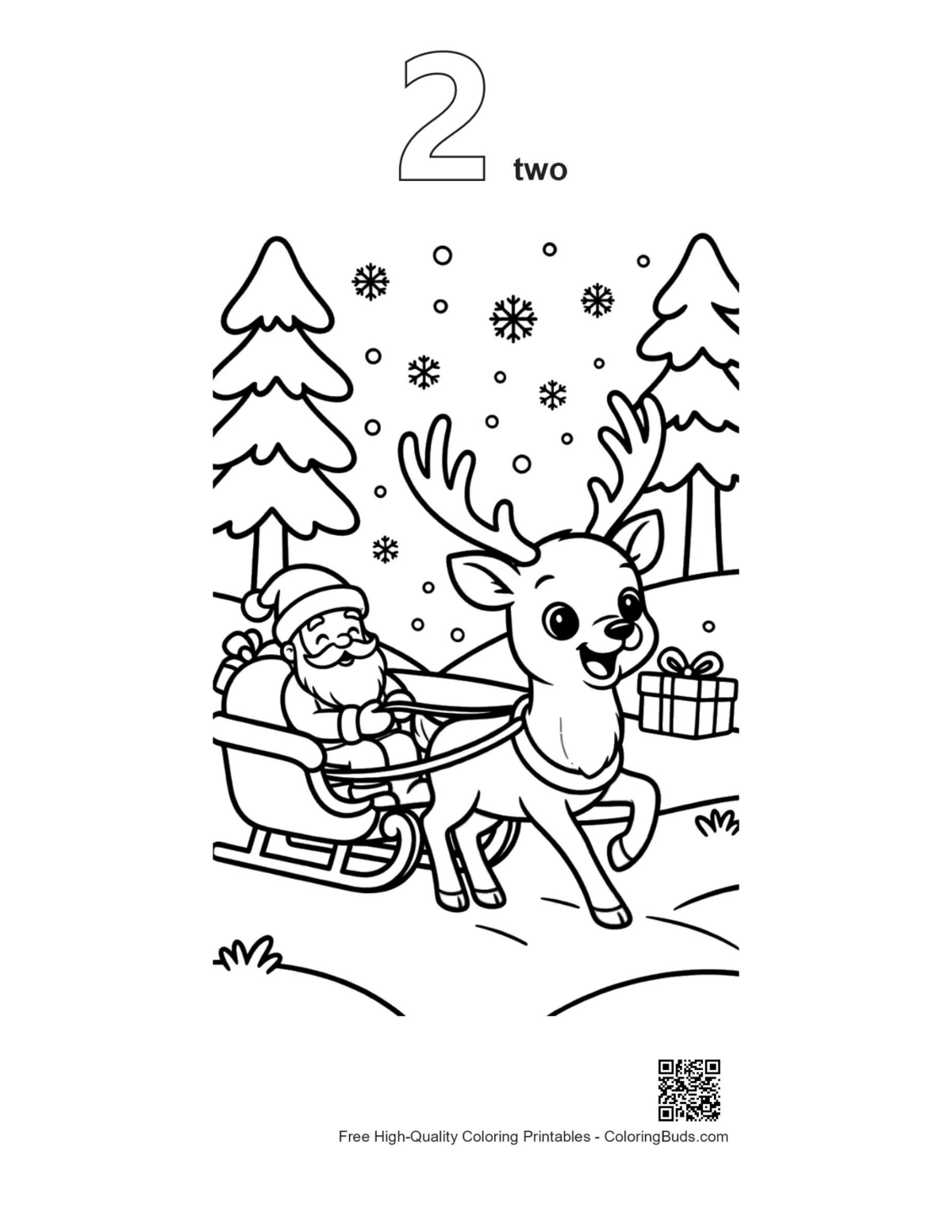 Outline number 2 buck with antlers coloring printable