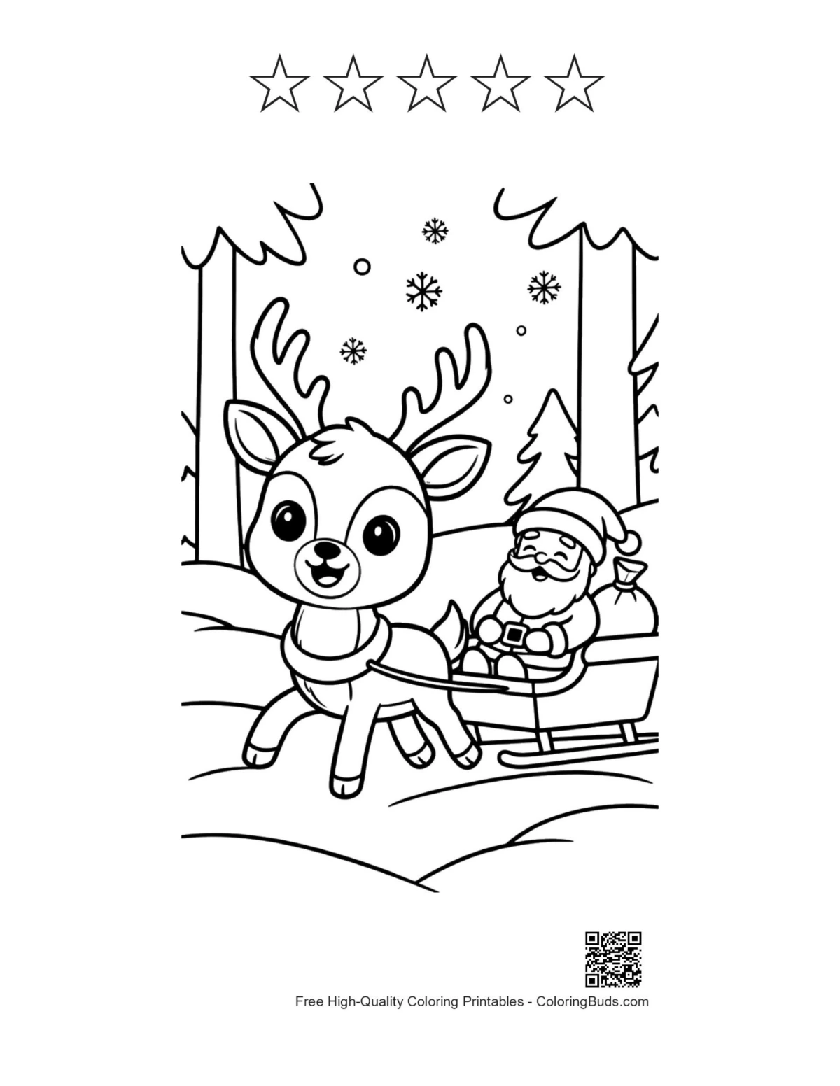 Buck antlers sled with 5 star outlines printable