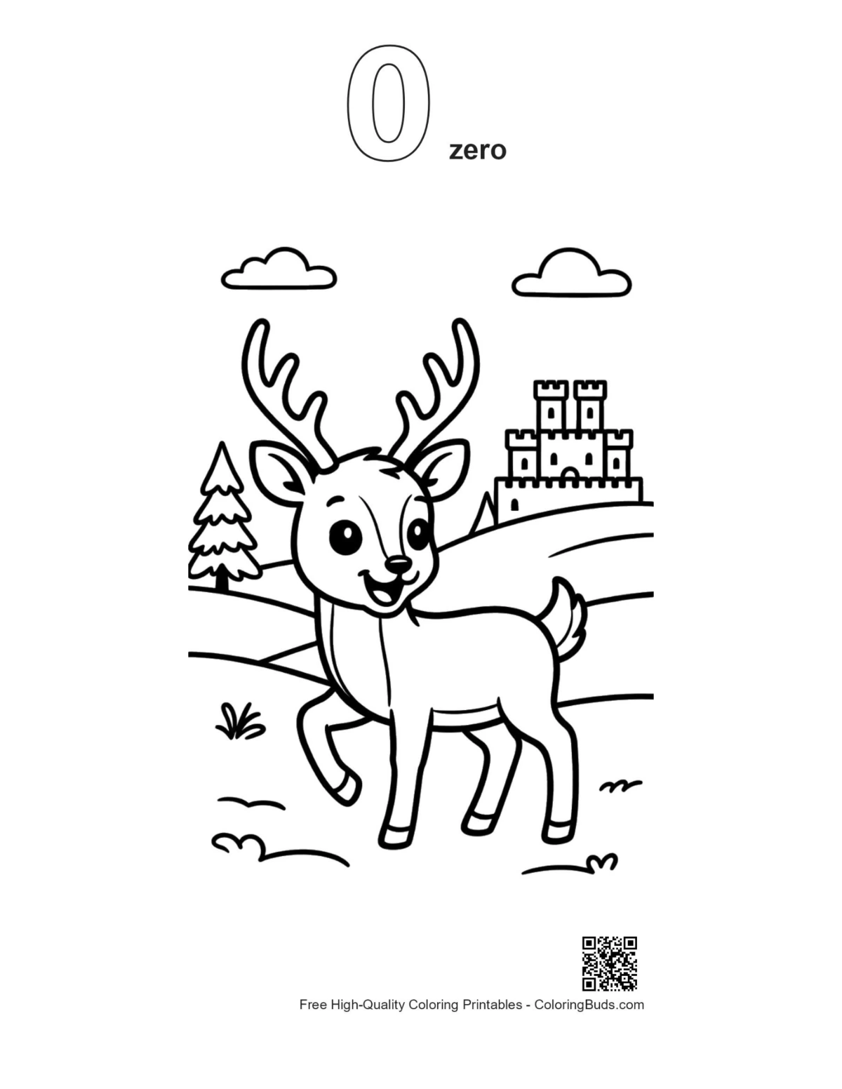 Buck antlers castle outline number zero printable