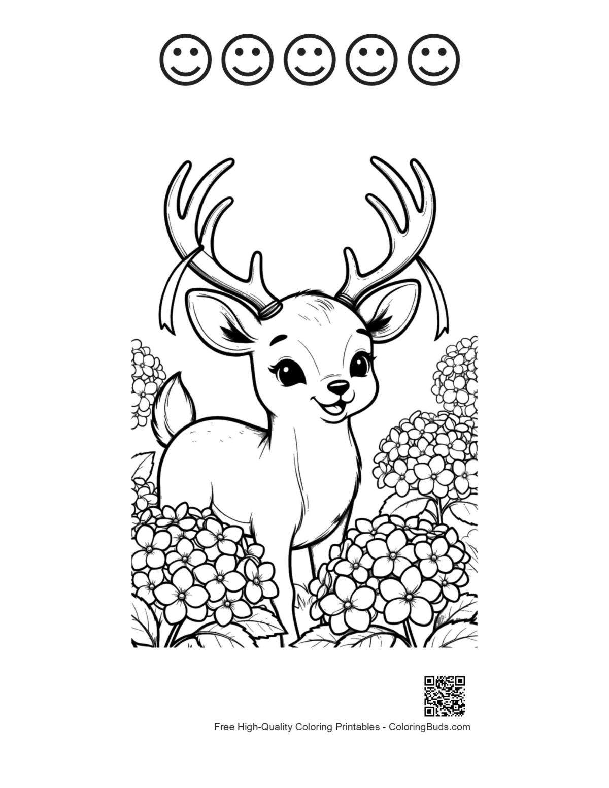 Printable buck antlers flowers with 5 happy faces