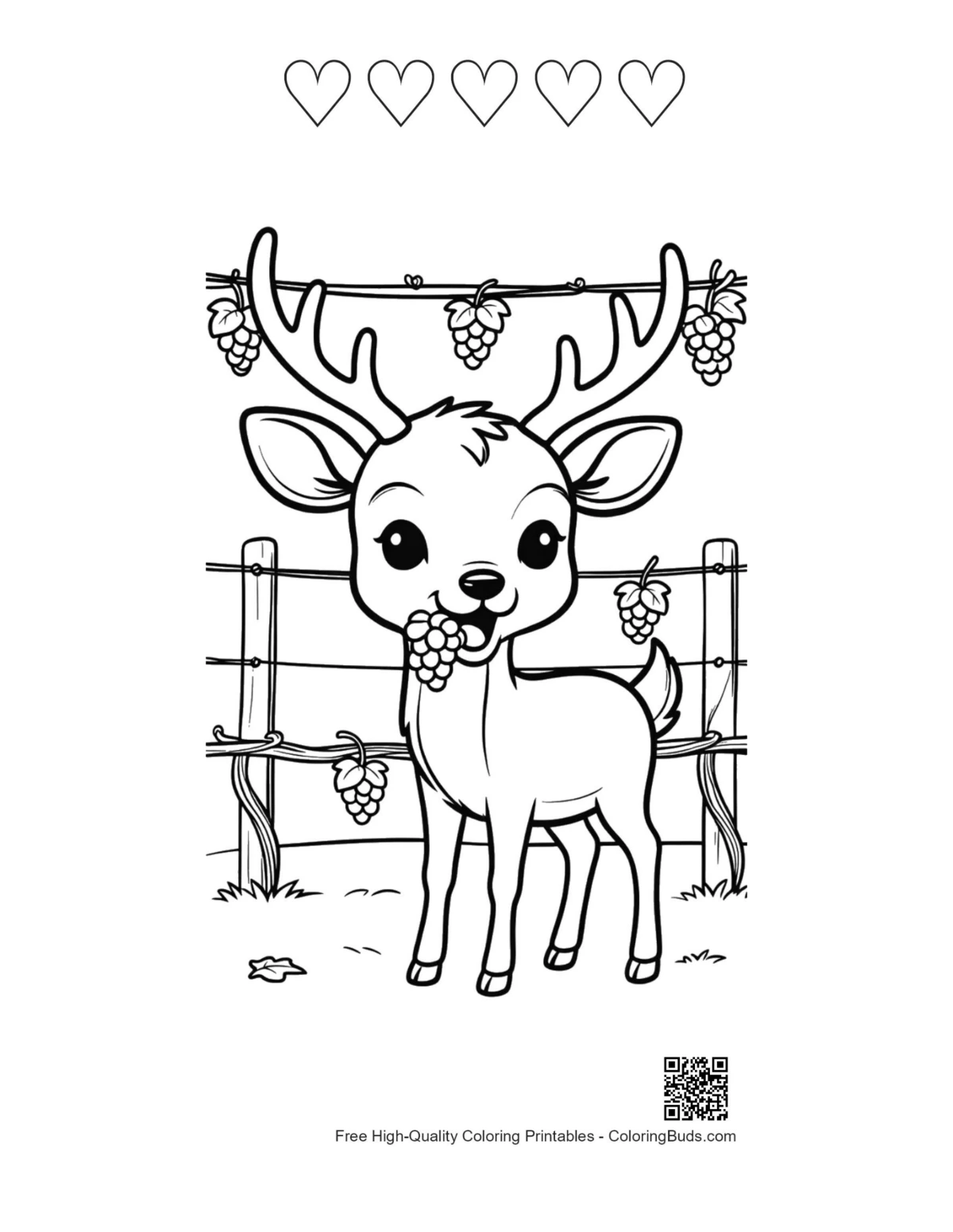 Buck antlers grapes printable with 5 hearts