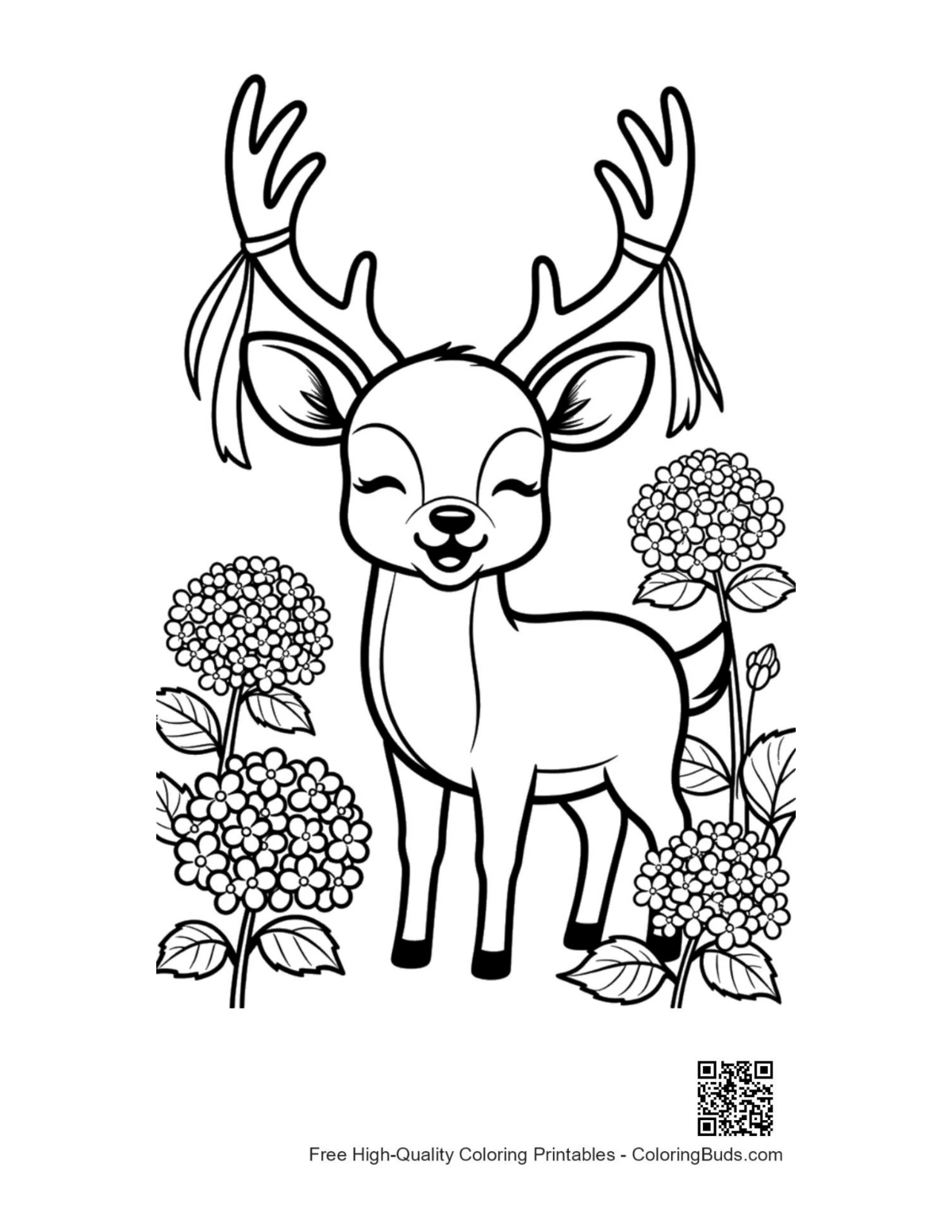 Buck with large antlers in daisy field printable