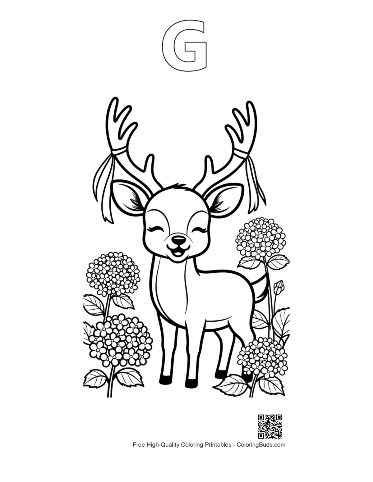 Buck antlers daisies printable with G outline