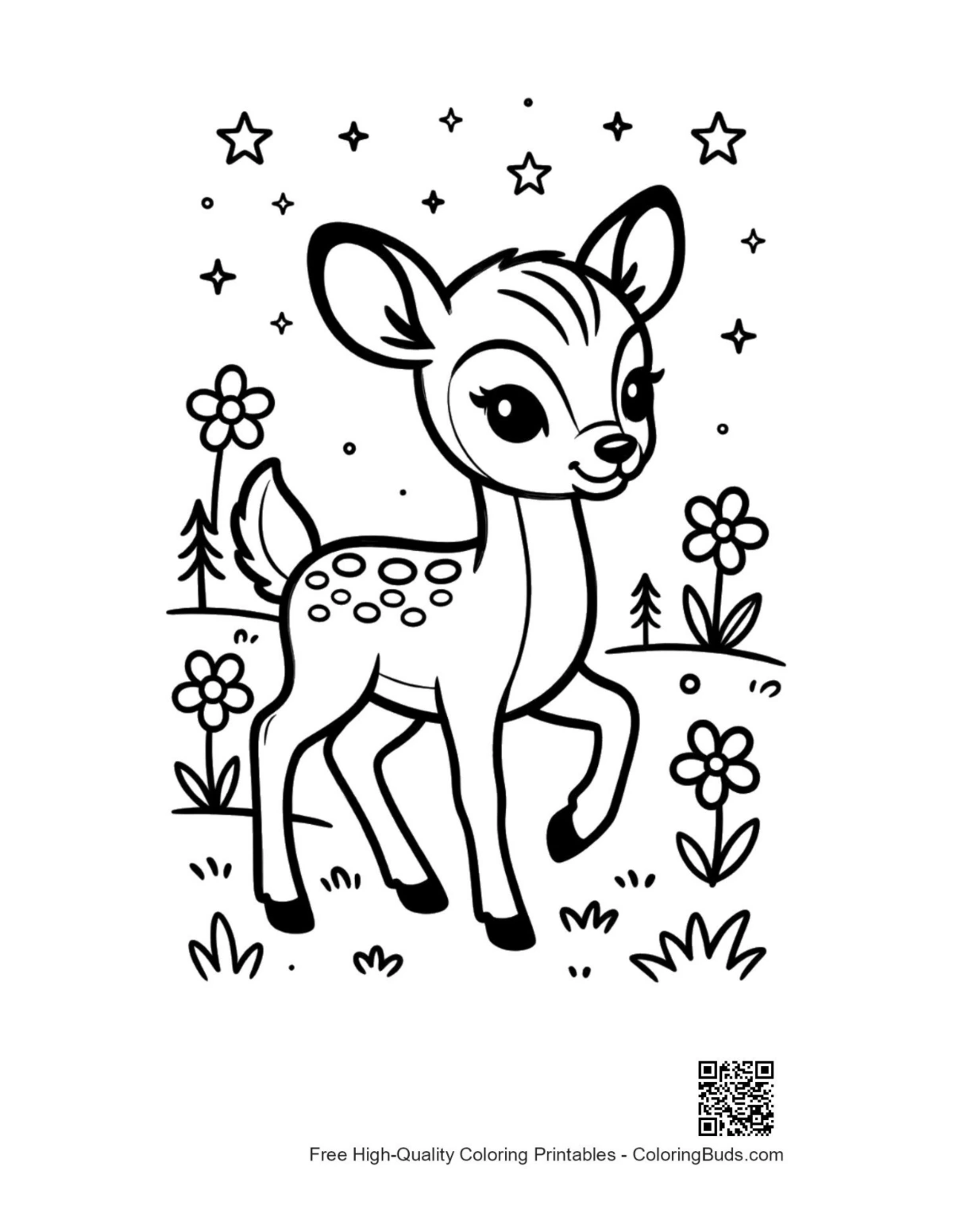 Cute baby fawn in flower field printable