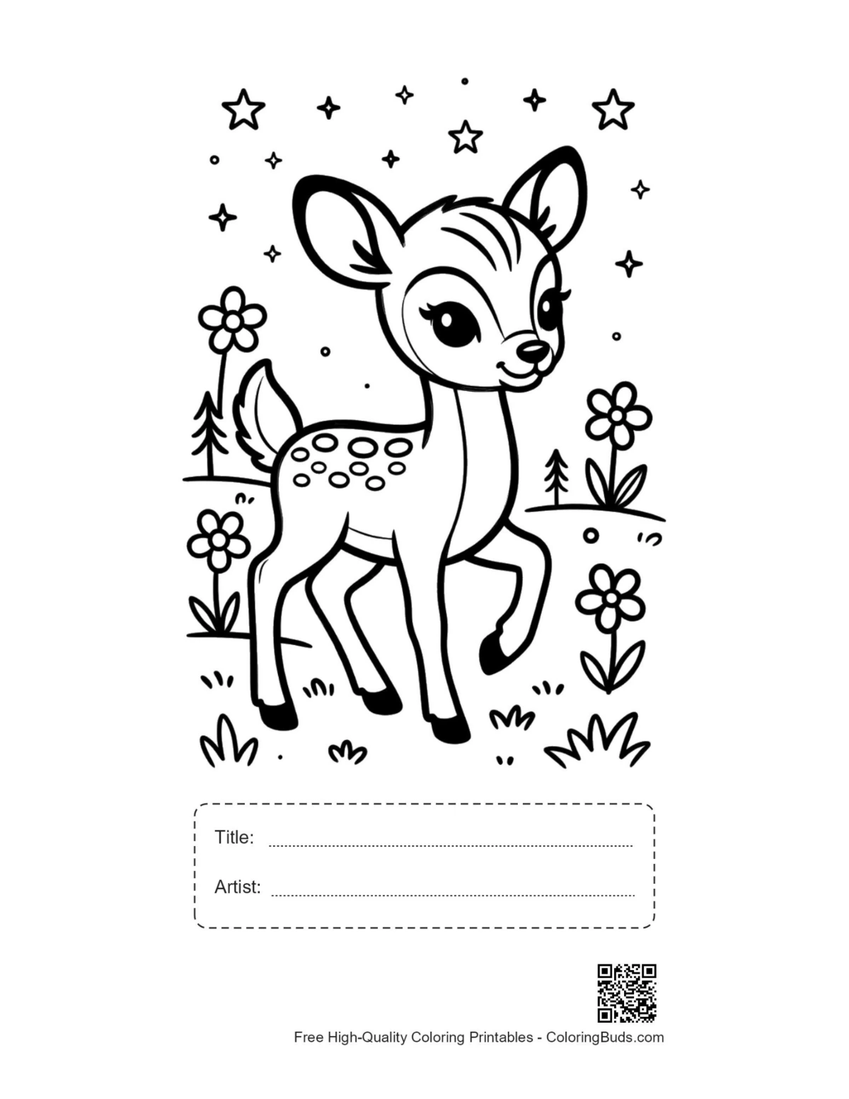Cute fawn flowers printable with title box