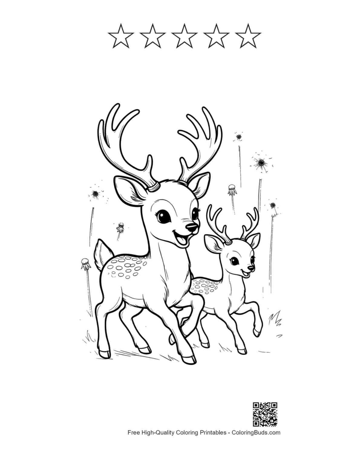 Buck antlers printable with 5 stars outline for kids