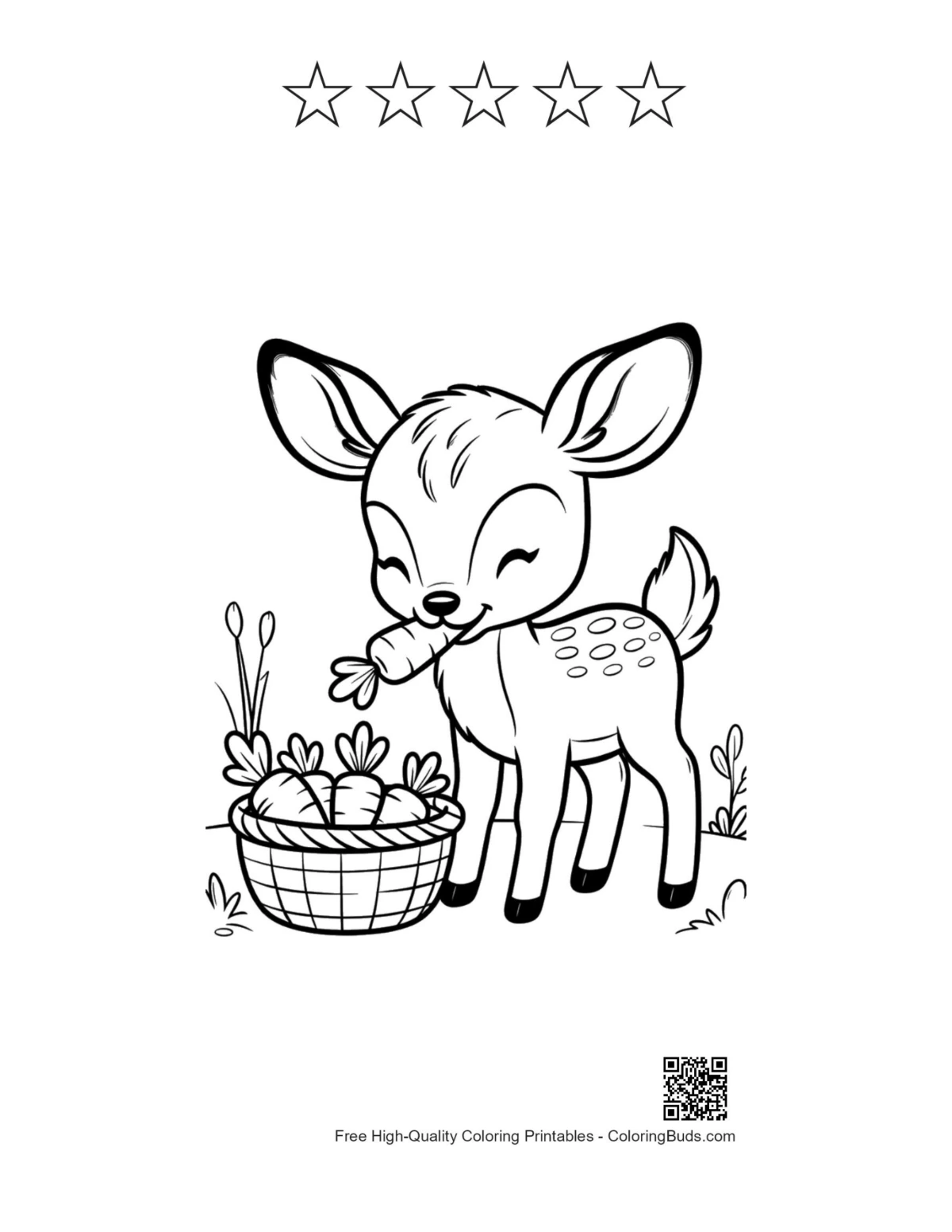 Fawn with 5 stars outline free printable download