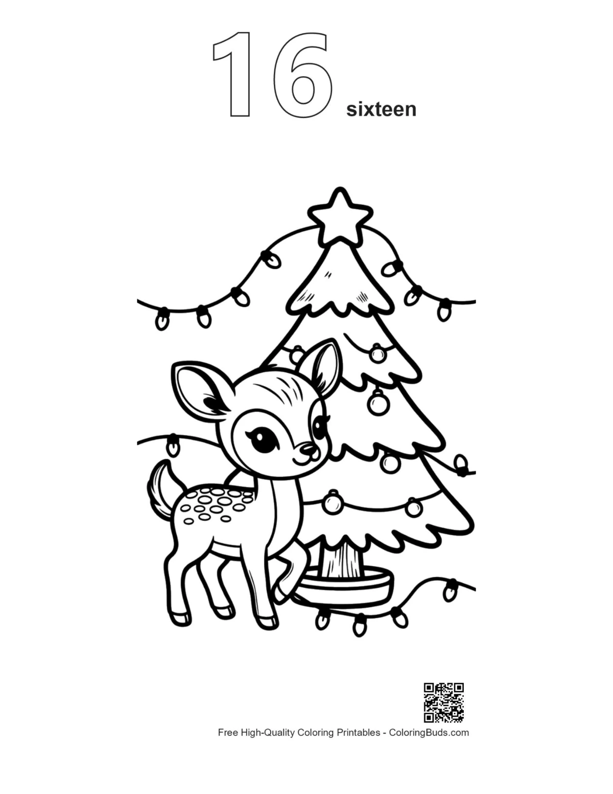 Number 16 fawn coloring sheet printable outline
