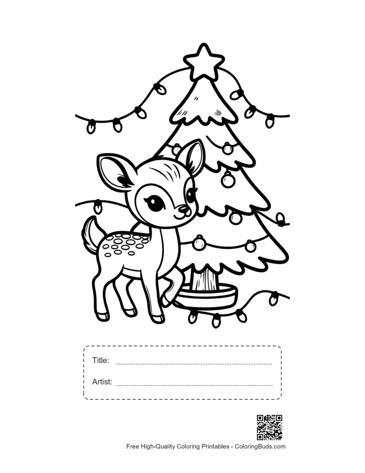 Fawn printable with title artist box coloring page