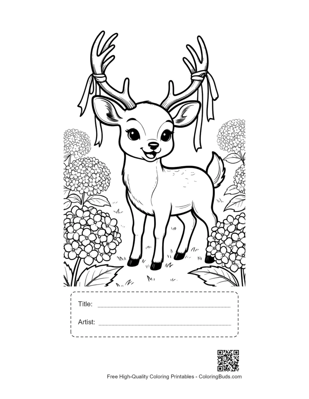 Graceful buck antlers meadow printable with title box