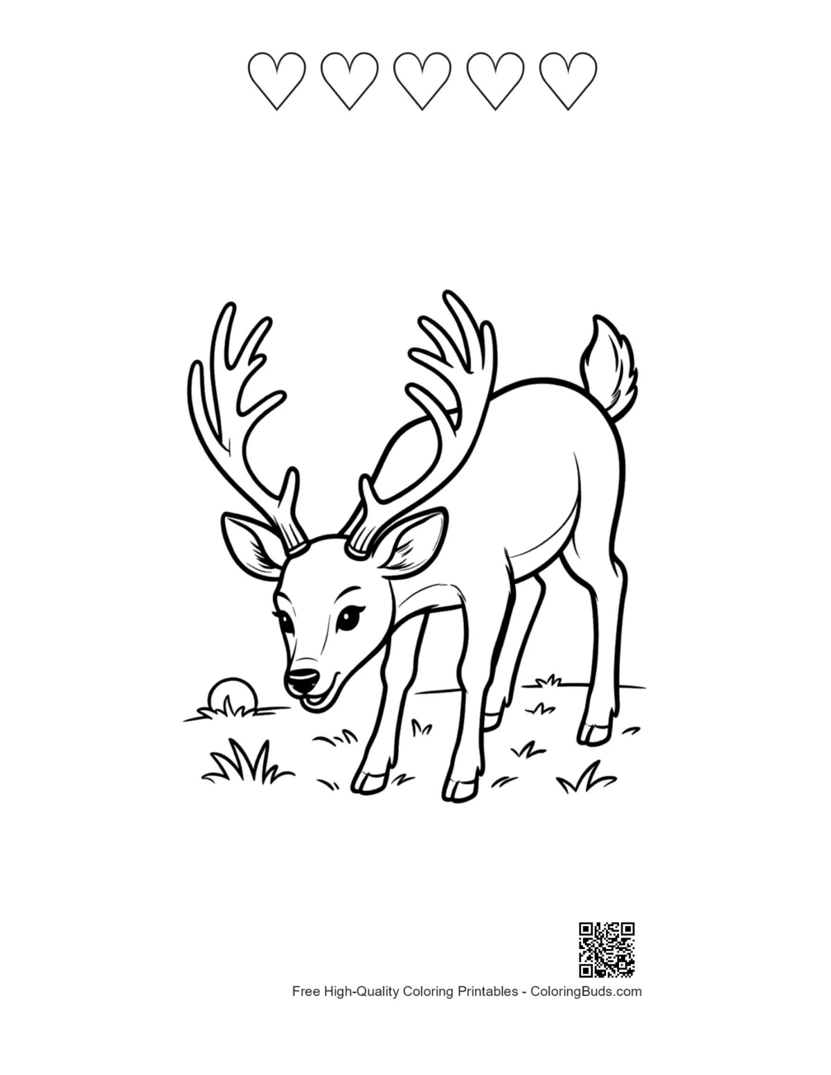 Handsome buck printable with antlers and 5 hearts